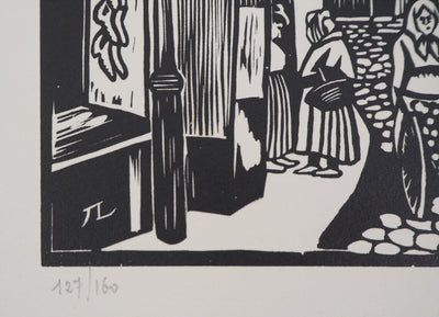 Jean LEBEDEFF : Vieux Paris. Rue de la Montagne-Sainte-Geneviève, 1924 - Gravure sur bois (détail)