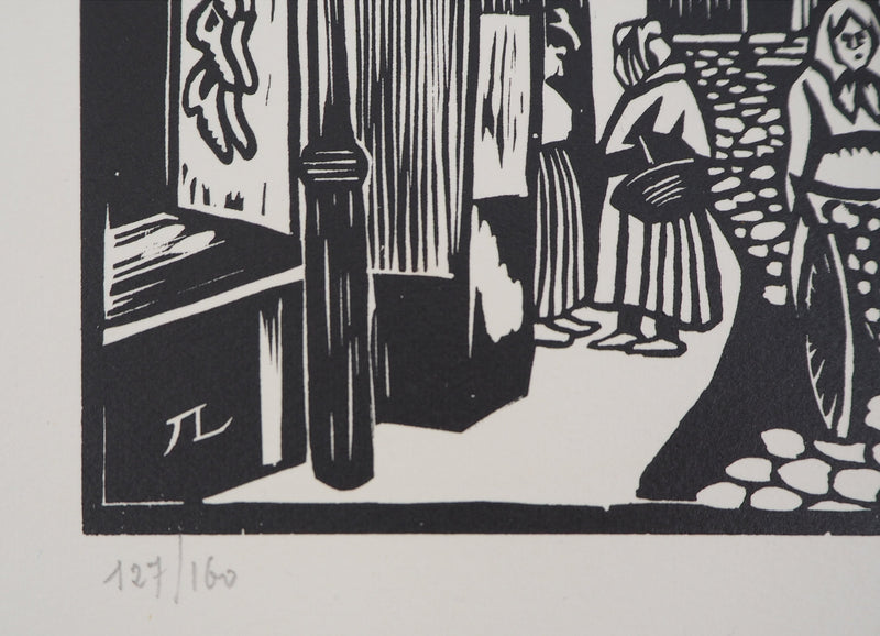 Jean LEBEDEFF : Vieux Paris. Rue de la Montagne-Sainte-Geneviève, 1924 - Gravure sur bois (détail)