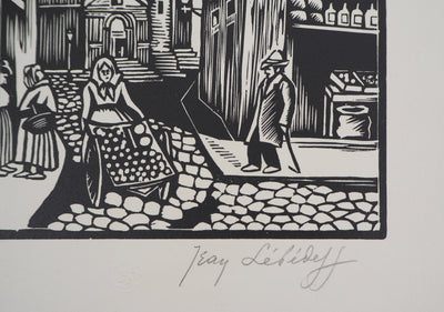 Jean LEBEDEFF : Vieux Paris. Rue de la Montagne-Sainte-Geneviève, 1924 - Gravure sur bois (détail)