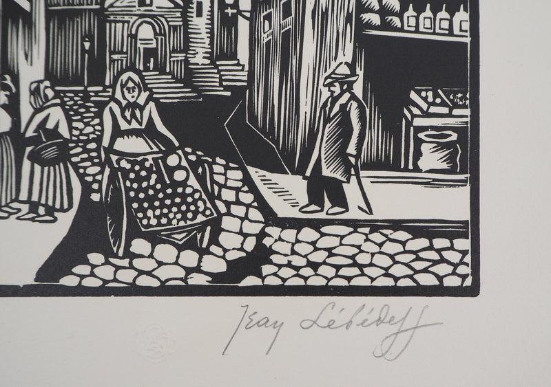 Jean LEBEDEFF : Vieux Paris. Rue de la Montagne-Sainte-Geneviève, 1924 - Gravure sur bois (détail)