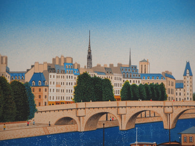 Fanch LEDAN : Paris, L'île Saint Louis et Notre Dame - Lithographie (détail)