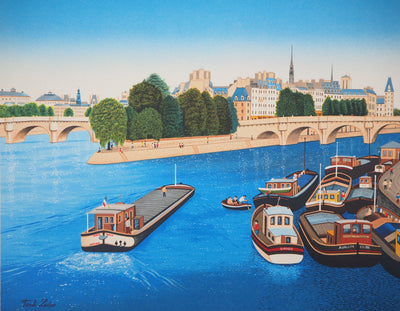 Fanch LEDAN : Paris, L'île Saint Louis et Notre Dame - Lithographie (détail)