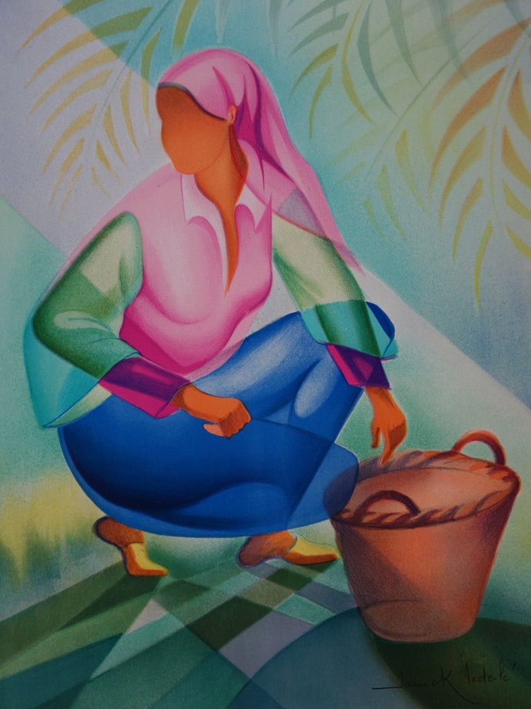 Janick LEDERLE : La cueillette - Lithographie (détail)