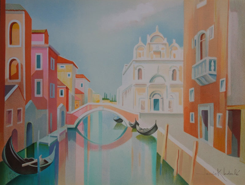 Janick LEDERLE : Gondoles à Venise - Lithographie