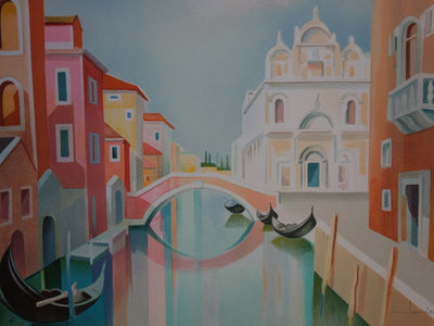 Janick LEDERLE : Gondoles à Venise - Lithographie (détail)