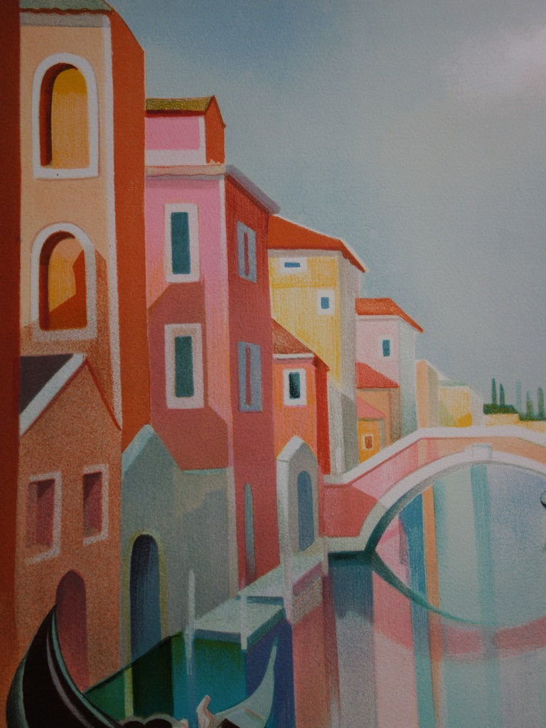 Janick LEDERLE : Gondoles à Venise - Lithographie (détail)