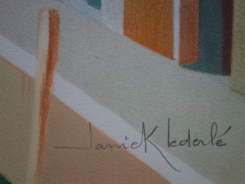 Janick LEDERLE : Gondoles à Venise - Lithographie (détail)