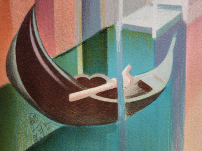Janick LEDERLE : Gondoles à Venise - Lithographie (détail)