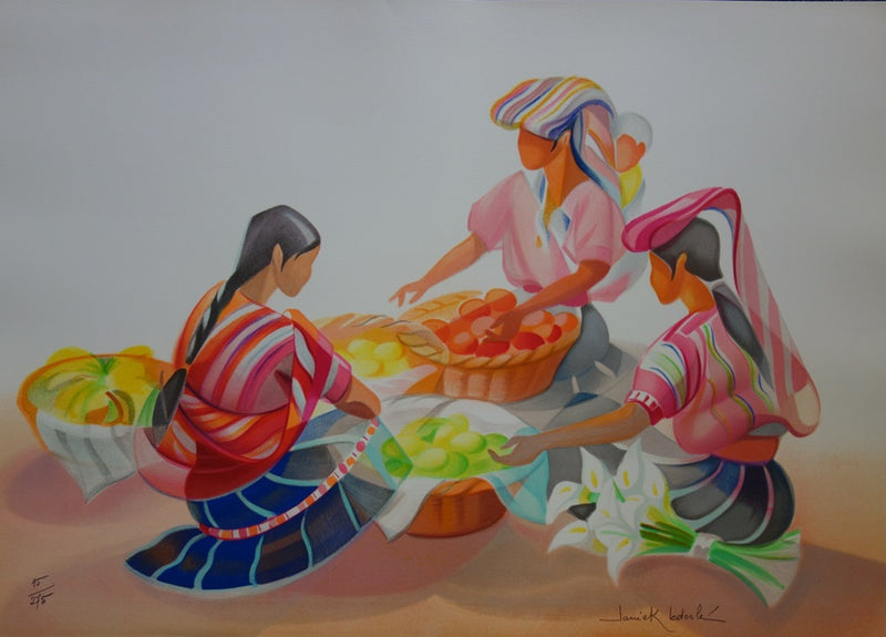 Janick LEDERLE : Marché coloré - Lithographie