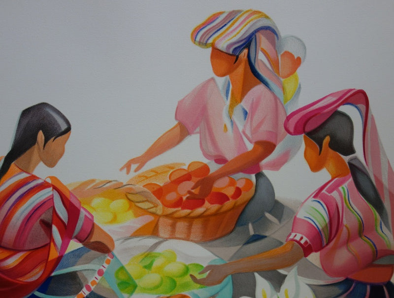 Janick LEDERLE : Marché coloré - Lithographie (détail)