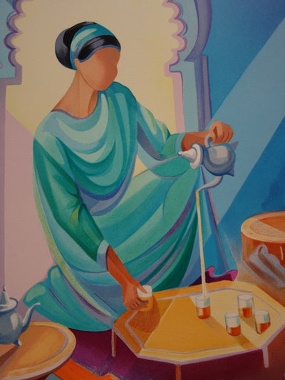 Janick LEDERLE : Maroc, Le Thé à la Menthe - Lithographie (détail)