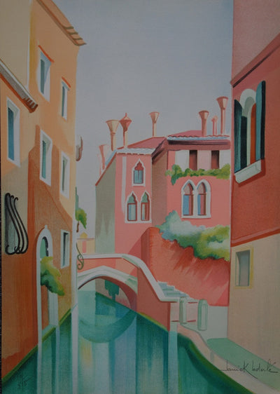Janick LEDERLE : Petit canal à Venise - Lithographie
