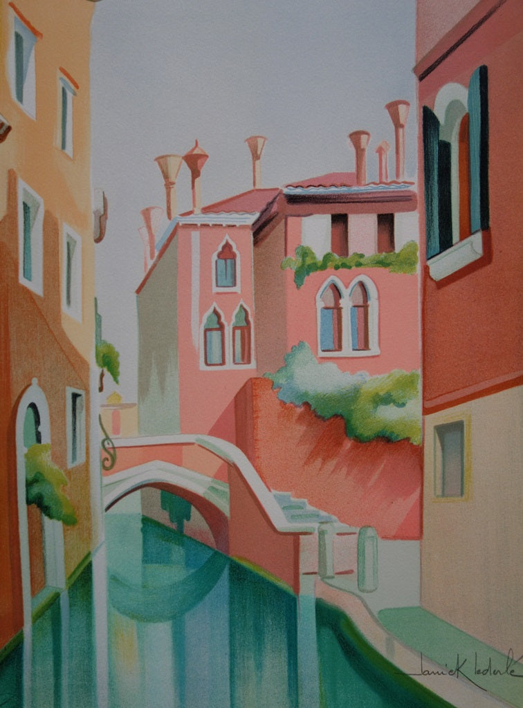 Janick LEDERLE : Petit canal à Venise - Lithographie (détail)