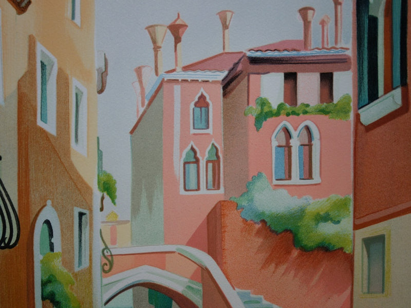 Janick LEDERLE : Petit canal à Venise - Lithographie (détail)