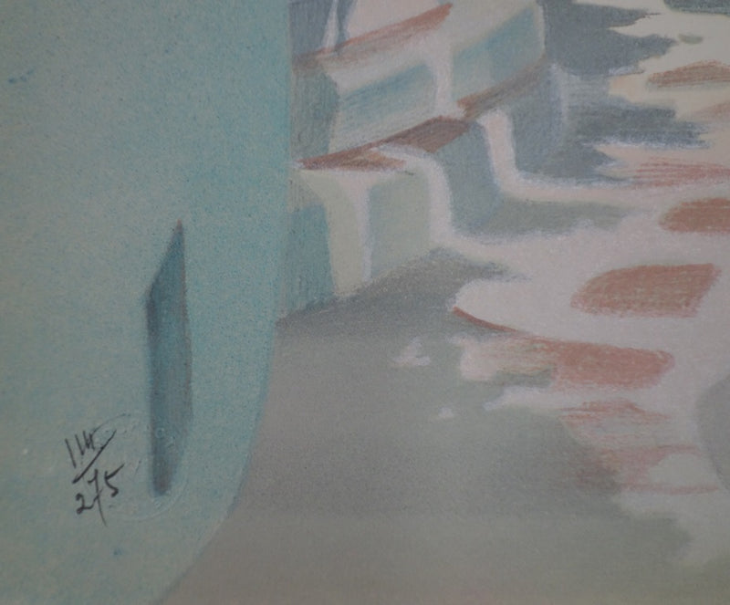 Janick LEDERLE : Petite cour à Santorin - Lithographie (détail)