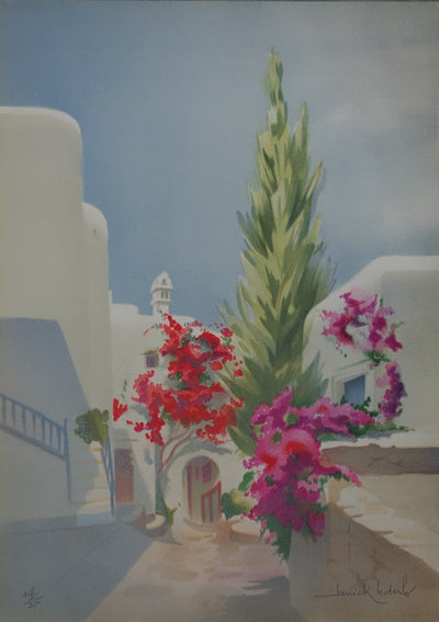 Janick LEDERLE : Petite rue à Santorin - Lithographie