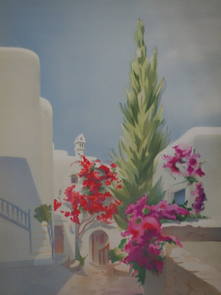 Janick LEDERLE : Petite rue à Santorin - Lithographie (détail)