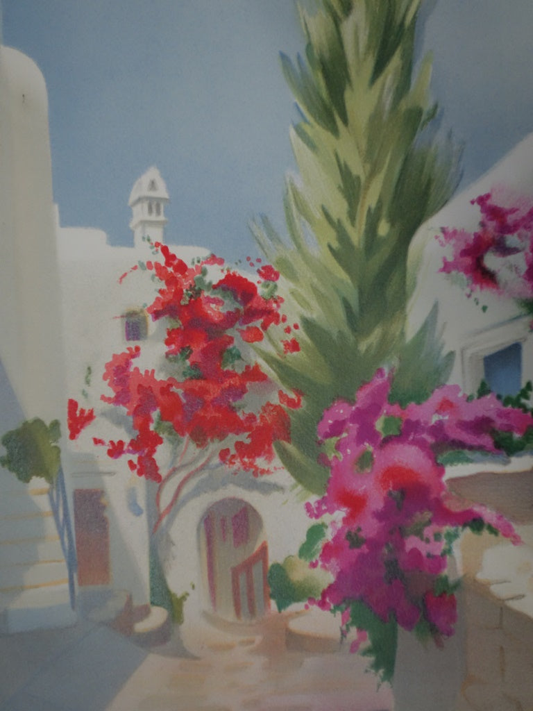 Janick LEDERLE : Petite rue à Santorin - Lithographie (détail)