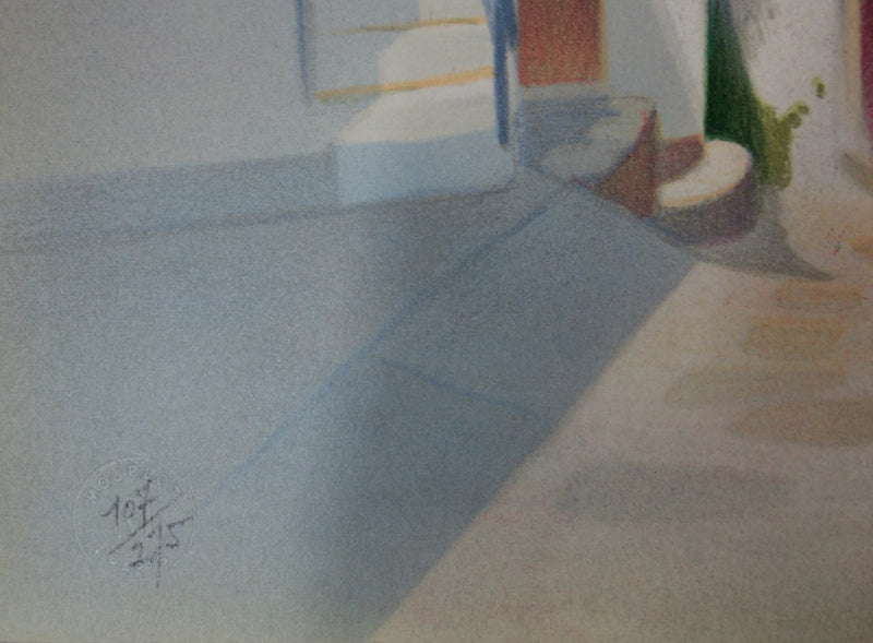 Janick LEDERLE : Petite rue à Santorin - Lithographie (détail)