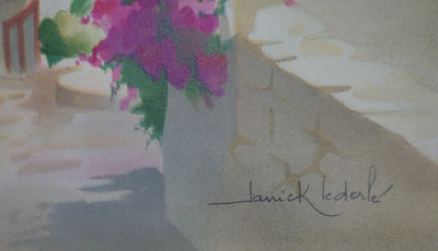 Janick LEDERLE : Petite rue à Santorin - Lithographie (détail)