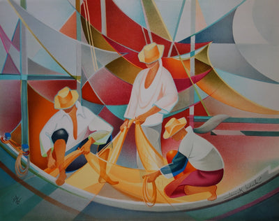 Janick LEDERLE : Retour de pèche - Lithographie
