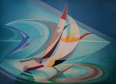 Janick LEDERLE : Trimaran, Régate fantastique - Lithographie