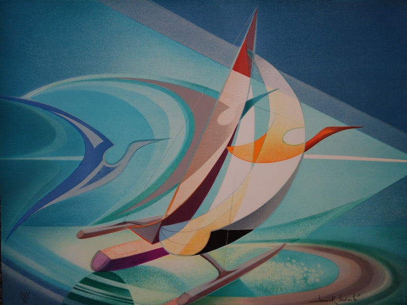 Janick LEDERLE : Trimaran, Régate fantastique - Lithographie (détail)