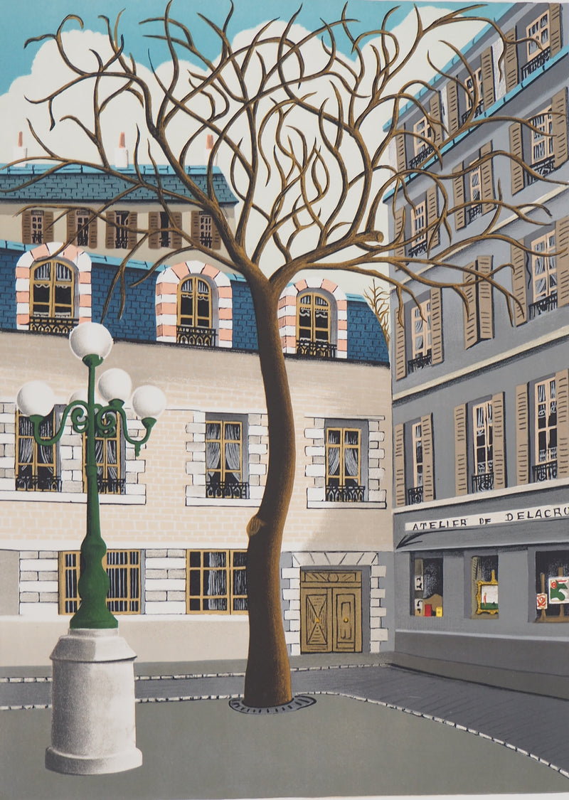 Jules LEFRANC : Paris, Place de Furstenberg - Lithographie
