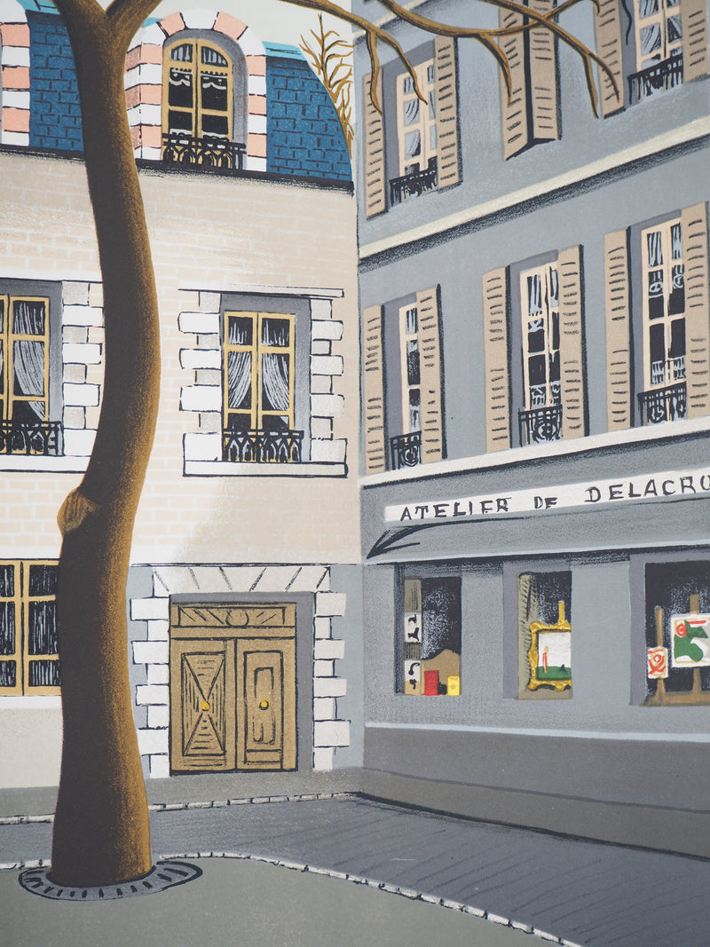 Jules LEFRANC : Paris, Place de Furstenberg - Lithographie (détail)
