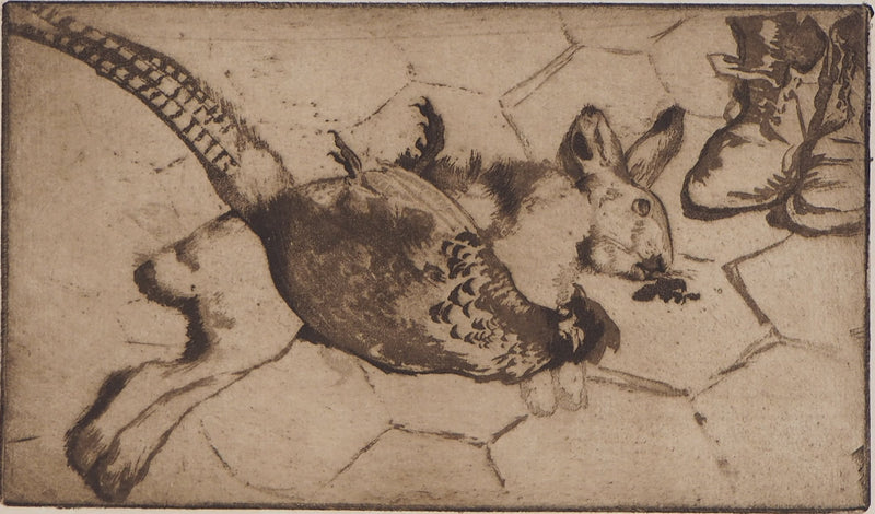 Louis LEGRAND : Lièvre et Faisan - Gravure (détail)
