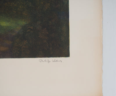 Philippe LELIEVRE : Femme au chien - Lithographie (détail)