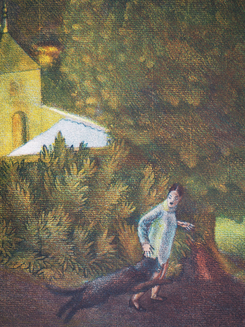 Philippe LELIEVRE : Femme au chien - Lithographie (détail)