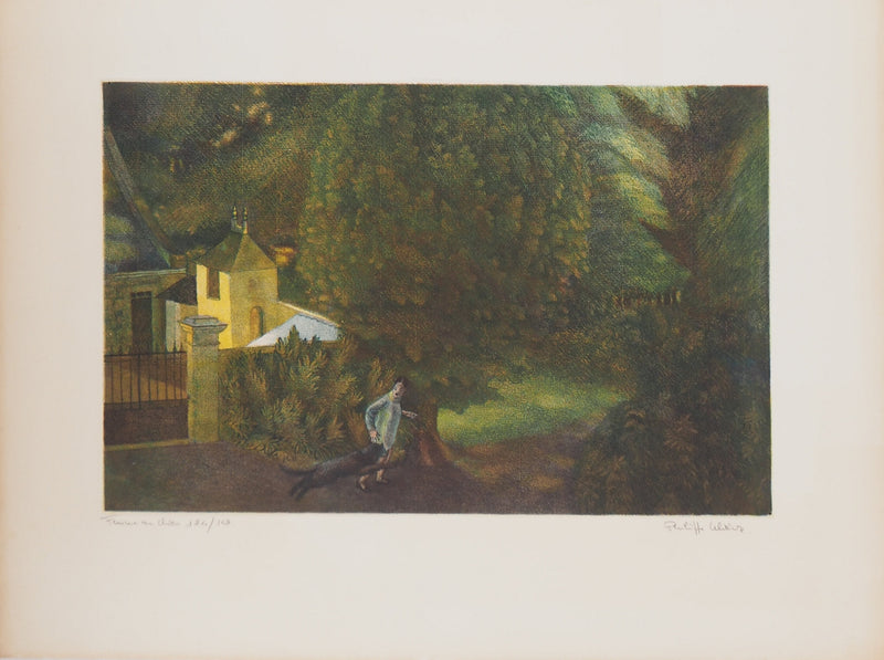 Philippe LELIEVRE : Femme au chien - Lithographie (détail)