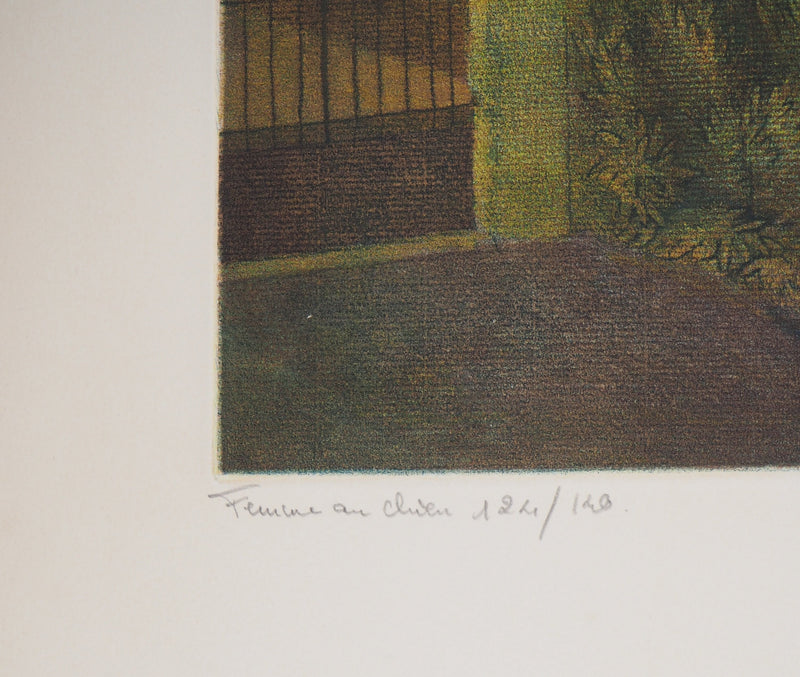 Philippe LELIEVRE : Femme au chien - Lithographie (détail)