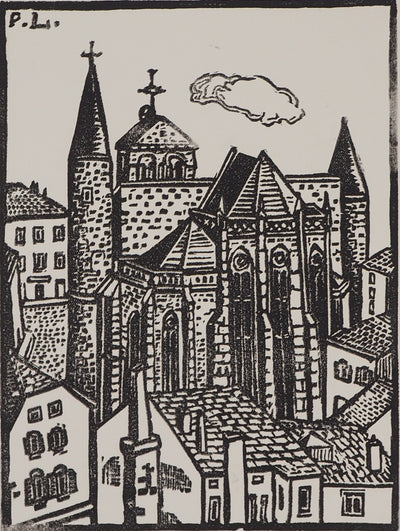 Pierre LEPAGE : Bretagne, Cathédrale gothique - Gravure sur bois