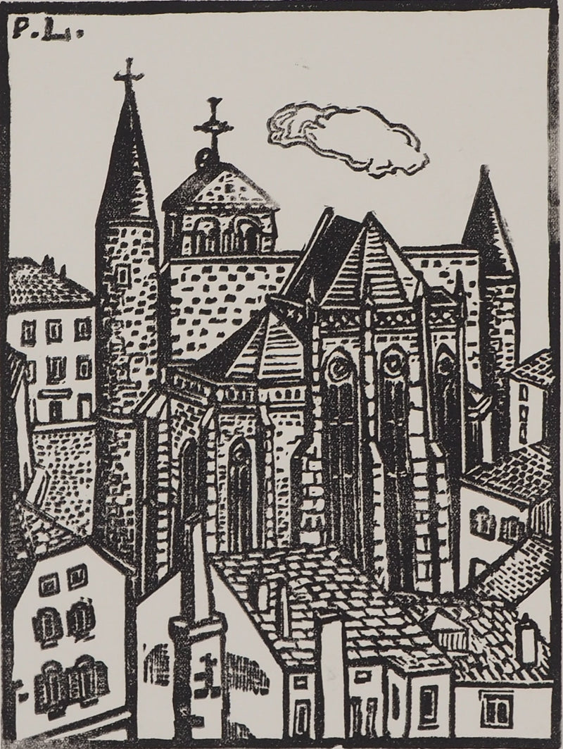 Pierre LEPAGE : Bretagne, Cathédrale gothique - Gravure sur bois
