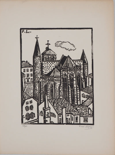 Pierre LEPAGE : Bretagne, Cathédrale gothique - Gravure sur bois (détail)
