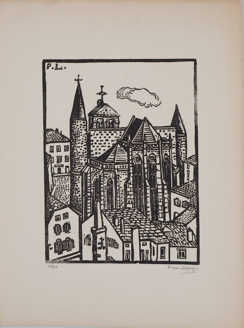 Pierre LEPAGE : Bretagne, Cathédrale gothique - Gravure sur bois (détail)