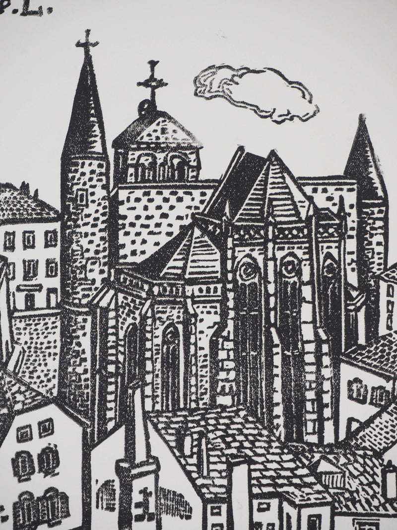 Pierre LEPAGE : Bretagne, Cathédrale gothique - Gravure sur bois (détail)