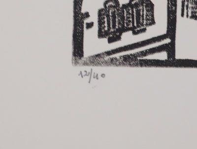 Pierre LEPAGE : Bretagne, Cathédrale gothique - Gravure sur bois (détail)