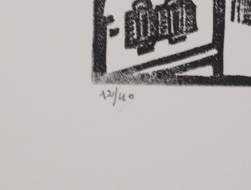 Pierre LEPAGE : Bretagne, Cathédrale gothique - Gravure sur bois (détail)