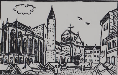 Pierre LEPAGE : Bretagne : L'Eglise de Concarneau - Gravure sur bois