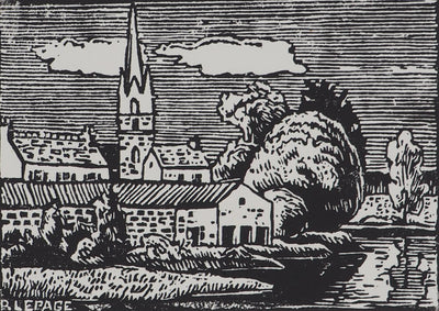 Pierre LEPAGE : Bretagne : L'église de Rosporden - Gravure sur bois