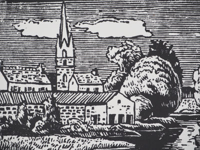 Pierre LEPAGE : Bretagne : L'église de Rosporden - Gravure sur bois (détail)