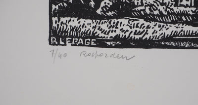 Pierre LEPAGE : Bretagne : L'église de Rosporden - Gravure sur bois (détail)