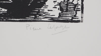 Pierre LEPAGE : Bretagne : L'église de Rosporden - Gravure sur bois (détail)