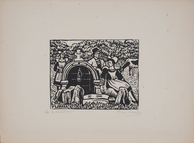 Pierre LEPAGE : Bretagne : Saint-Philibert - Gravure sur bois (détail)