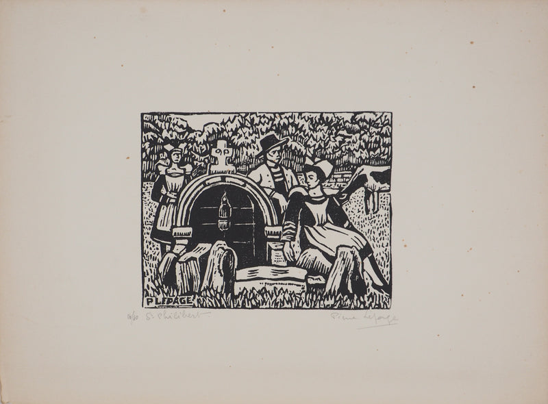 Pierre LEPAGE : Bretagne : Saint-Philibert - Gravure sur bois (détail)