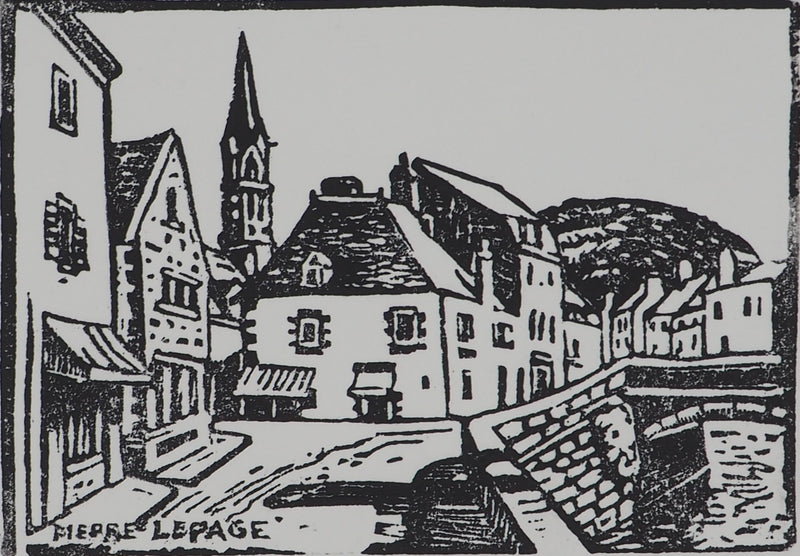 Pierre LEPAGE : Bretagne : Village traditionnel - Gravure sur bois