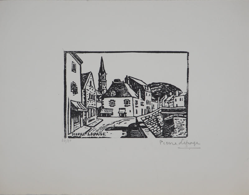 Pierre LEPAGE : Bretagne : Village traditionnel - Gravure sur bois (détail)